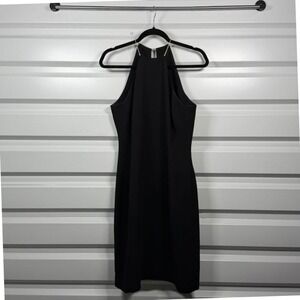 Vintage Jones NY Black Halter Neck Sheath Dress with Gold Chain Straps Cocktail